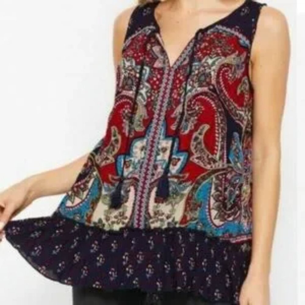 Bila Red and Blue Paisley Blouse Size M